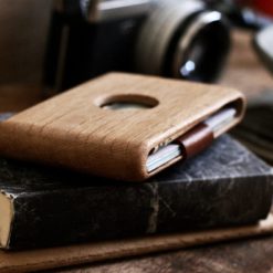 Wood Wallet, Oak with Leather Pull-out Strap