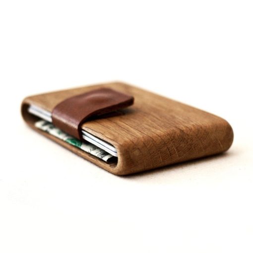Wood Wallet, Oak with Leather Pull-out Strap