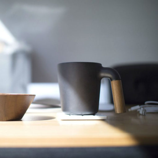 Ceramic & Wood Coffee Cup, Charcoal