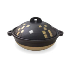 Donabe Clay Pot, Patterned Black and Natural 2 Litres