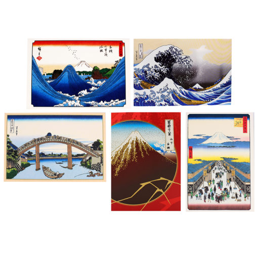 Japanese Art Greeting Cards, Hiroshige & Hokusai, Set of 5