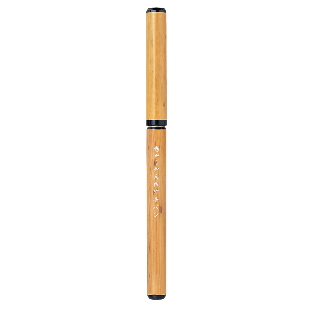 Akashiya "Natural bamboo brush pen" 紋竹 & Paulownia wood box form Japan F/S 