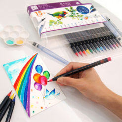15-Set Watercolor Fude Brush Pens, Bright Traditional Colors