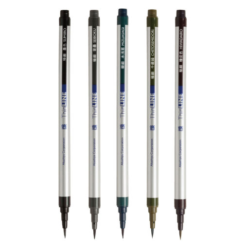 5-Set Thin Fude Pens, Deep Tones