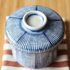 Seto Chawanmushi Cup, Blue Hakeme Stripes, 105cc